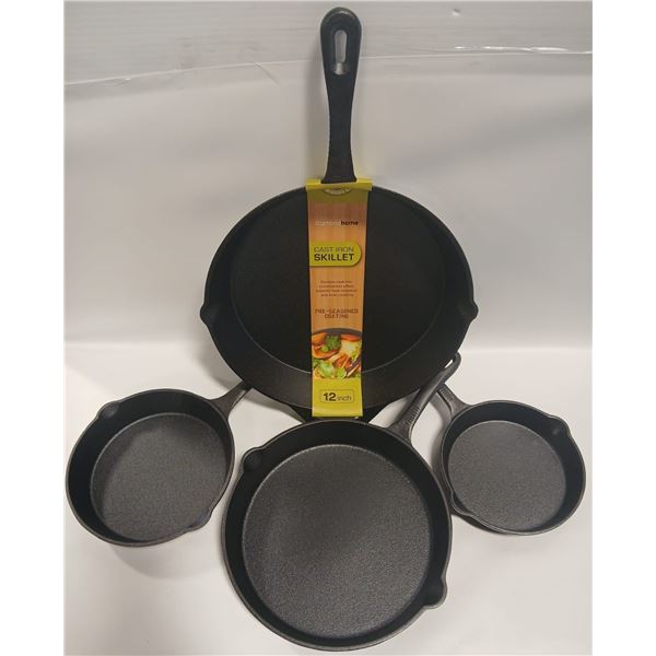NEW 4 PIECE CAST IRON PAN SET - FOUR SIZES