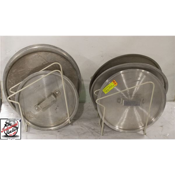 2 DRYING RACKS W/ 8 ASSORTED POT LIDS