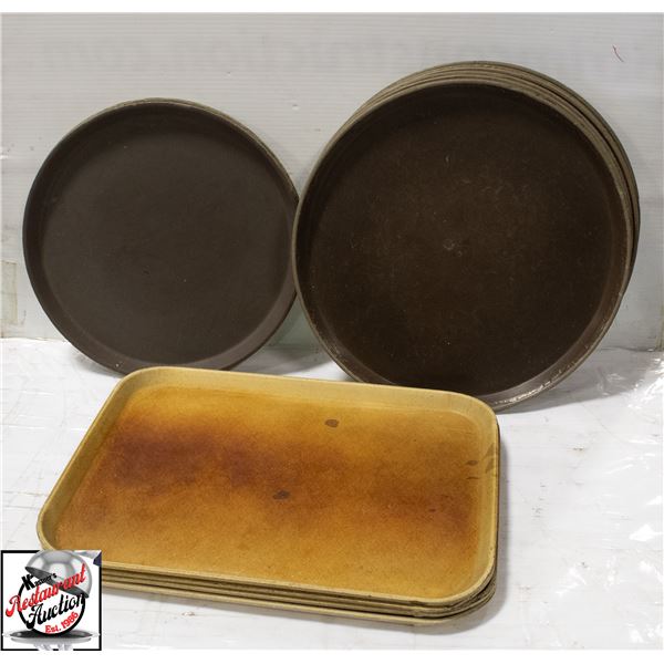 ASSORTED SERVING TRAYS & 4 CAFETERIA TRAYS