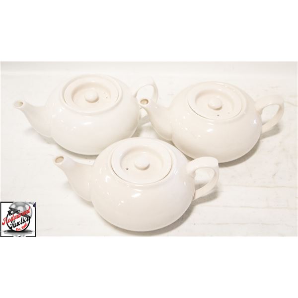 3 - 2 CUP WHITE CERAMIC TEA POTS