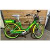 Image 2 : GREEN & YELLOW E-BIKE WITH BATTERY, KEY & CHARGER **NO KEY, FRONT LIGHT ISSUES - CABLE DAMAGED**