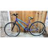 Image 2 : MOVELO ALGONQUIN PURPLE/BLUE 18 SPEED BICYCLE *FRONT TIRE TUBE ISSUES*