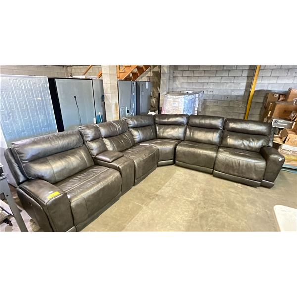 *TESTED WORKING* 6-PC LEATHER ELECTRIC RECLINING SECTIONAL SOFA WITH CUPHOLDERS & STORAGE