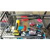 Image 1 : SHELF OF BATTERY OPERATED HAND TOOLS, DEWALT BATTERY CHARGER, DEWALT BATTERY, MILWAUKEE BATTERY,
