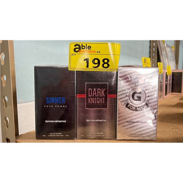 (3) *NEW* FRAGRANCES INCLUDING; SINNER FOR MEN DEFINITIVE EDITION, DARK KNIGHT DEFINITIVE EDITION