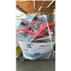 Image 2 : PALLET OF ASSORTED ITEMS INCLUDING; KIDS RIDE ON CAR, WASTE BIN, FLOOR FAN & MORE (UNKNOWN WORKING