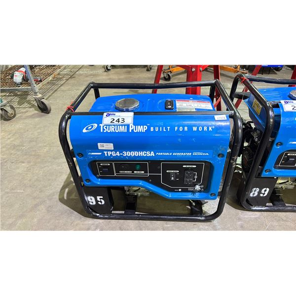 TSURUMI PORTABLE TPG4-3000HCSA ENGINE DRIVEN GENERATOR WITH HONDA GX160T2 ENGINE