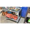 Image 2 : ROLLING METAL CART (APPROX. 39" W X 32" T X 25" D) WITH TOOLS & CREEPER