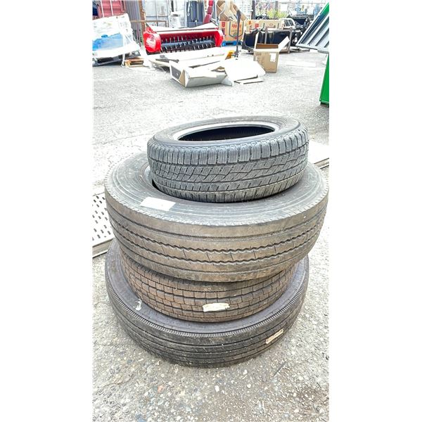 STACK OF 4 ASSORTED VEHICLE PERFORMANCE TIRES