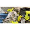 Image 5 : SHELF OF ASSORTED RYOBI TOOLS - P235AVN CORDLESS DRILL, P504G CIRCULAR SAW, DRILL BIT SET,