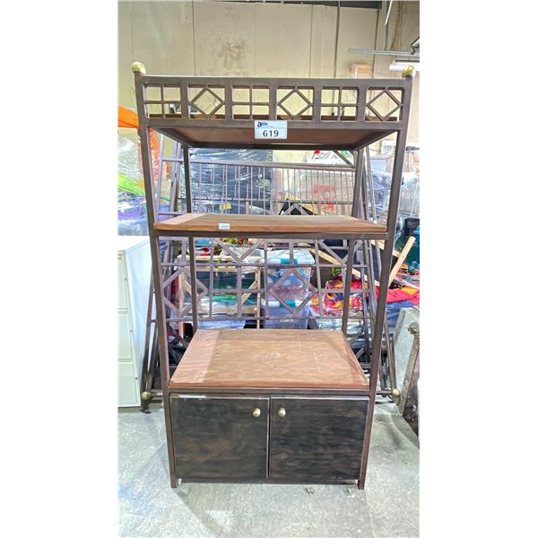 3-TIER WOODEN CABINET WITH DOUBLE DOORS & BRASS KNOBS