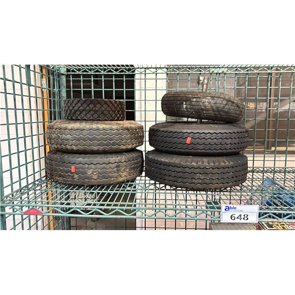 6 UTILITY TRAILER TIRES W/ WHITE METAL RIMS *ASSORTED SIZES*