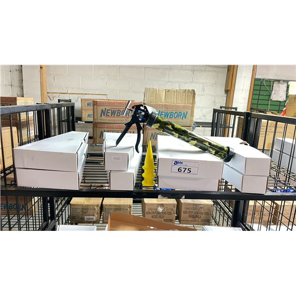 8 NEWBORN 620AL-CAMO CAULKING GUNS - EACH INCLUDES 3 YELLOW CONE NOZZLES