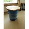Image 1 : Hand painted Stonewear crock has had wood top put on it to be used as a side table.