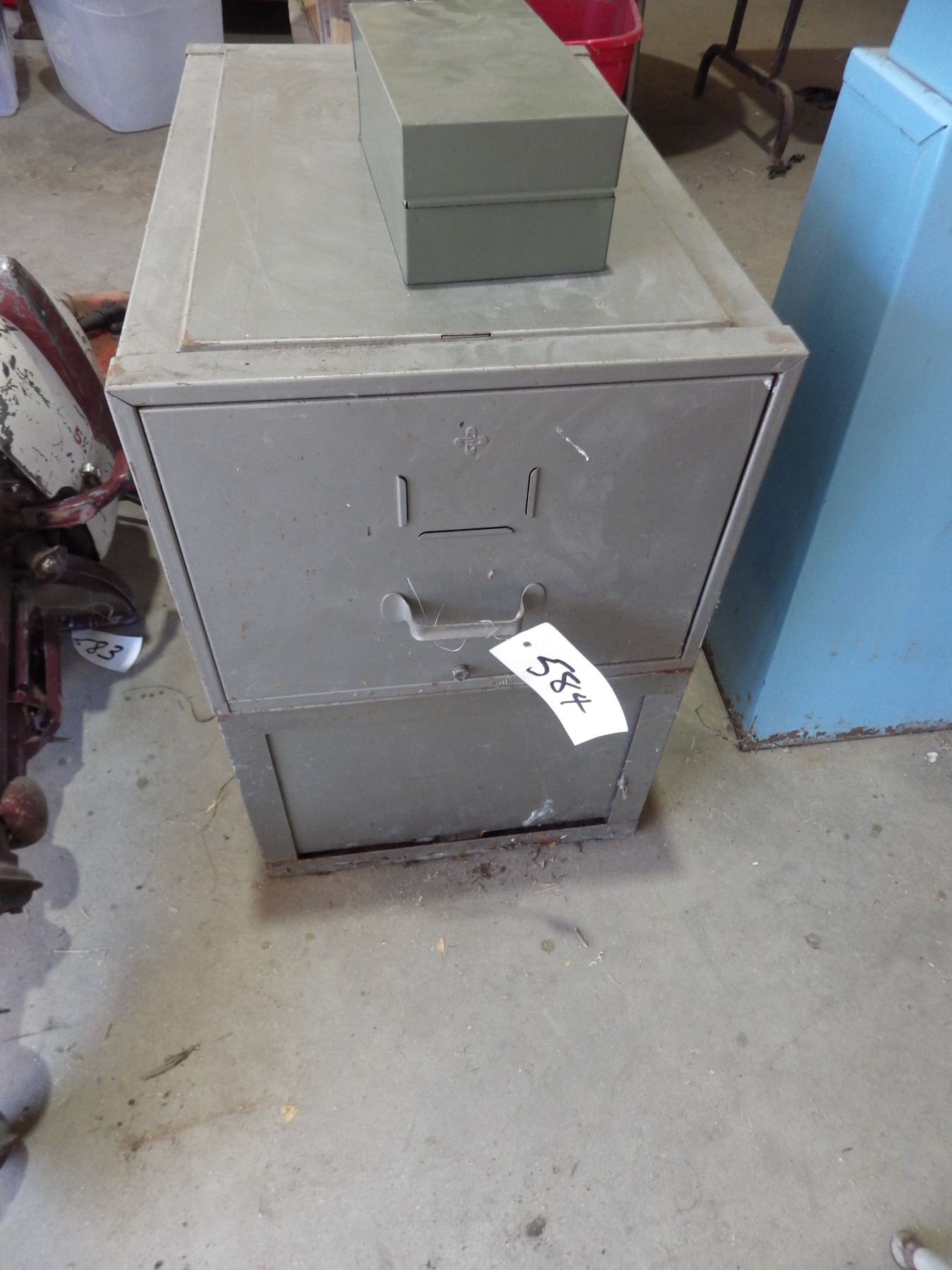 Metal stacking file cabinets.