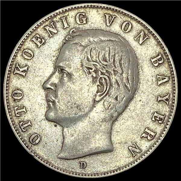 1910-D Bayern Silver 5 Reichsmark NEARLY UNCIRCULA