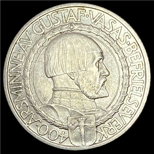 1921 Sweden Gustaf Vasa Silver 2 Kroner UNCIRCULATED