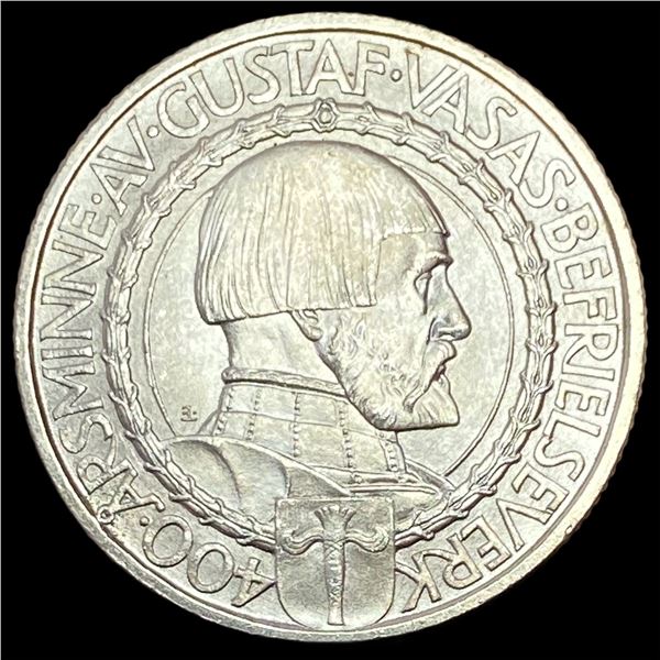 1921 Sweden Gustaf Vasa Silver 2 Kroner UNCIRCULATED