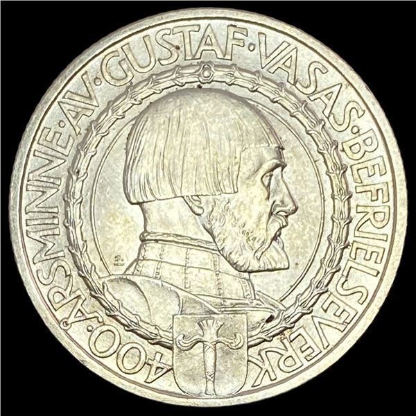 1921 Sweden Gustaf Vasa Silver 2 Kroner UNCIRCULATED