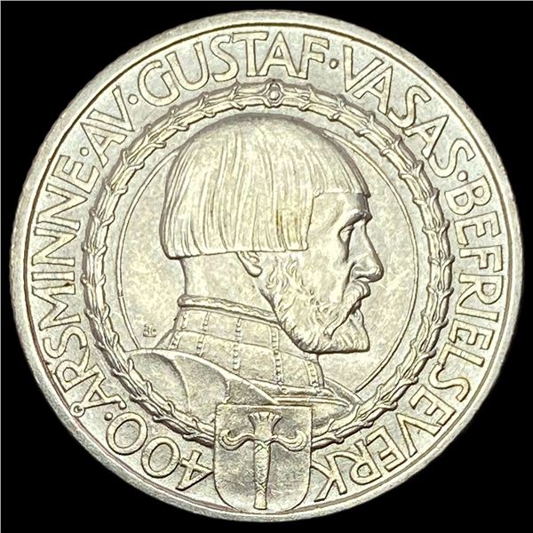 1921 Sweden Gustaf Vasa Silver 2 Kroner UNCIRCULATED