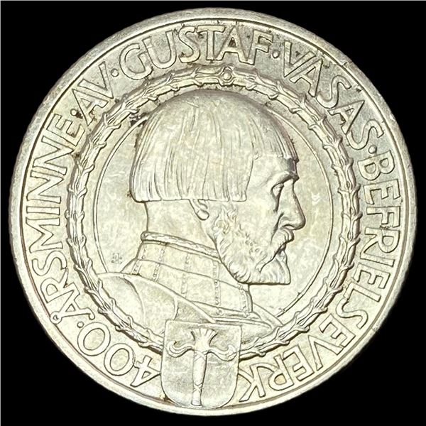 1921 Sweden Gustaf Vasa Silver 2 Kroner UNCIRCULATED