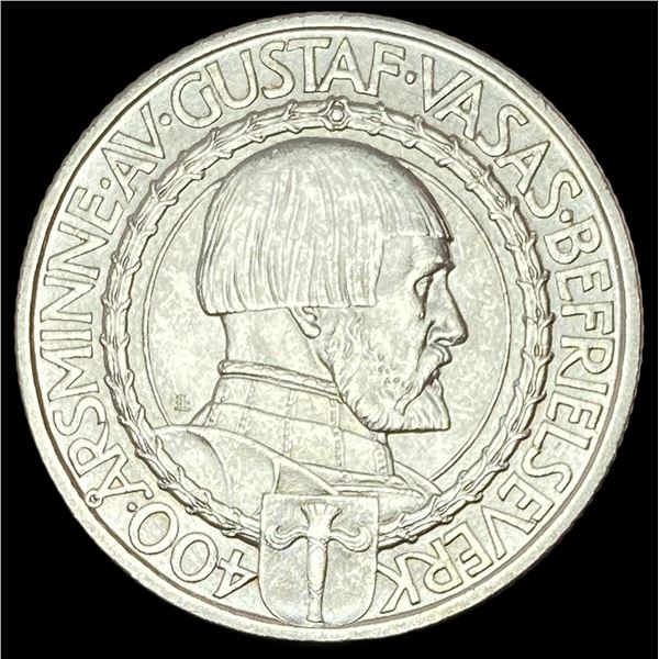 1921 Sweden Gustaf Vasa Silver 2 Kroner UNCIRCULATED