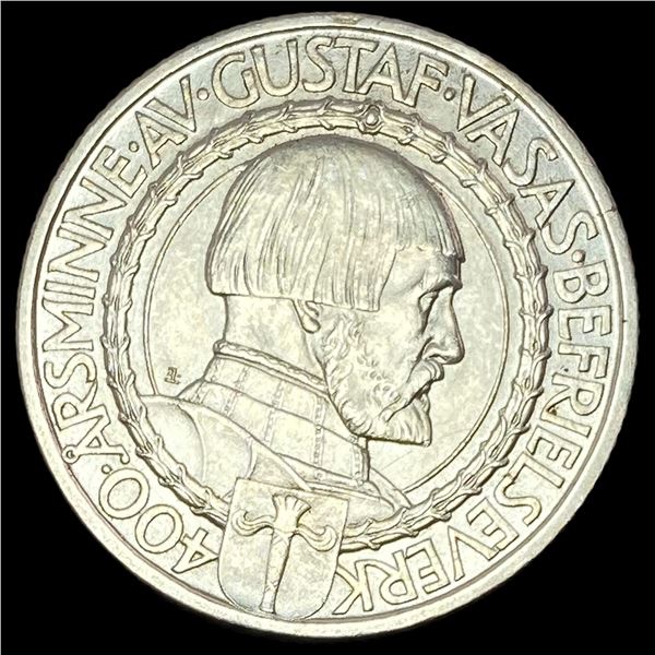 1921 Sweden Gustaf Vasa Silver 2 Kroner UNCIRCULATED