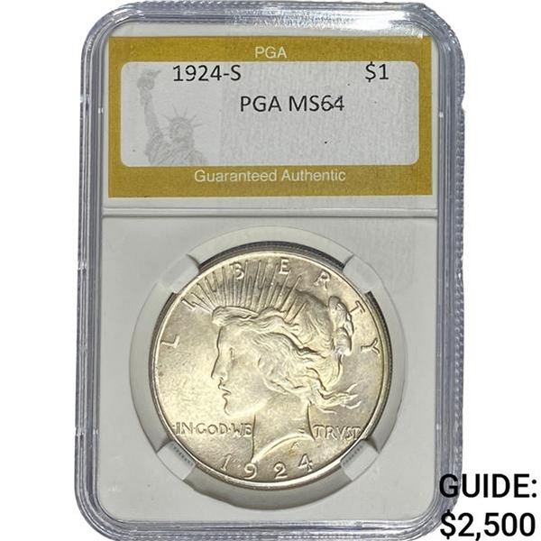1924-S Silver Peace Dollar PGA MS64