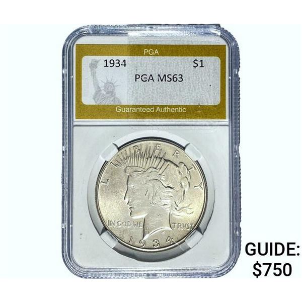 1934 Silver Peace Dollar PGA MS63