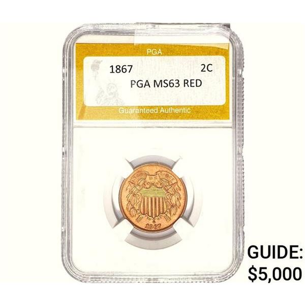 1867 Two Cent Piece PGA MS63 Red