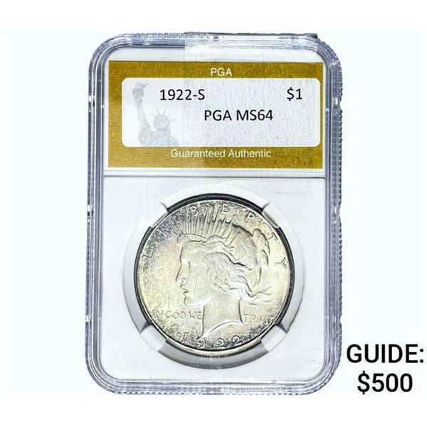 1922-S Silver Peace Dollar PGA MS64