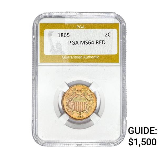 1865 Two Cent Piece PGA MS64 Red