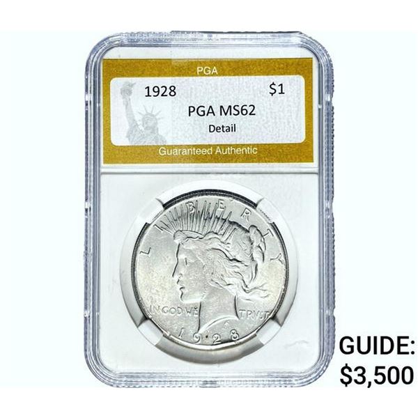 1928 Silver Peace Dollar PGA MS62 Detail