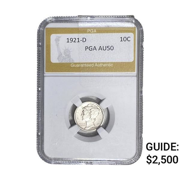 1921-D Mercury Silver Dime PGA AU50