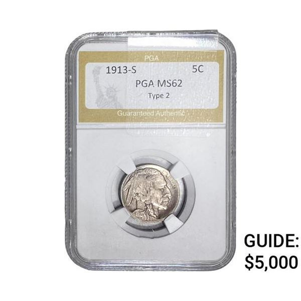 1913-S Buffalo Nickel PGA MS62 TY 2