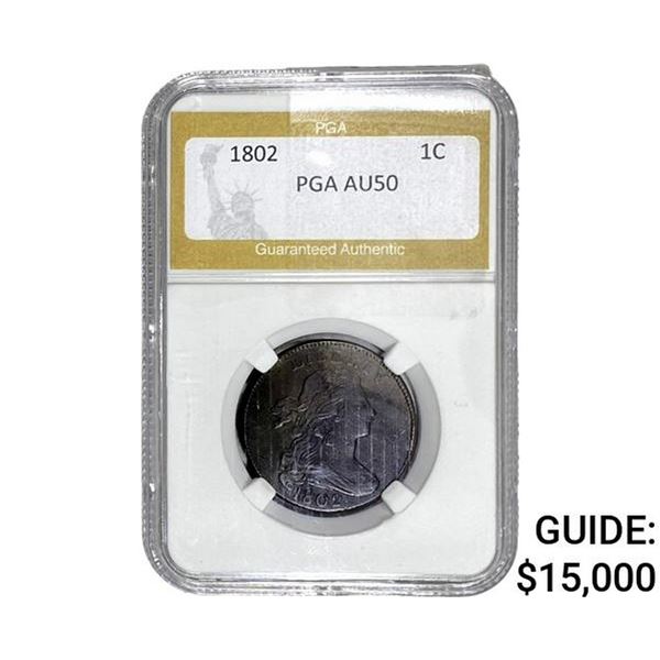 1802 Draped Bust Large Cent PGA AU50