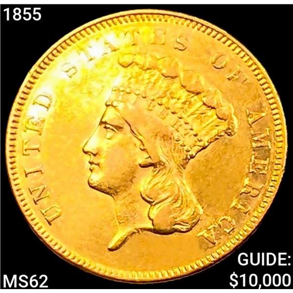 1855 $3 Gold Piece UNCIRCULATED