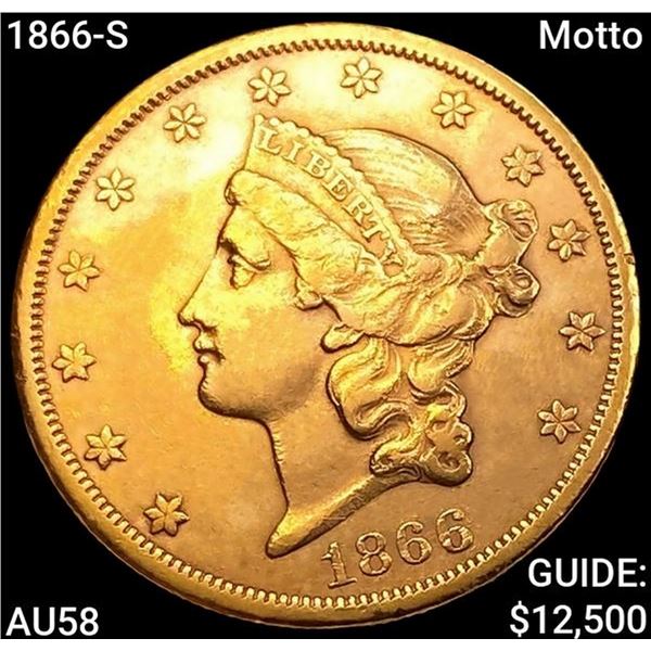 1866-S Motto $20 Gold Double Eagle CHOICE AU
