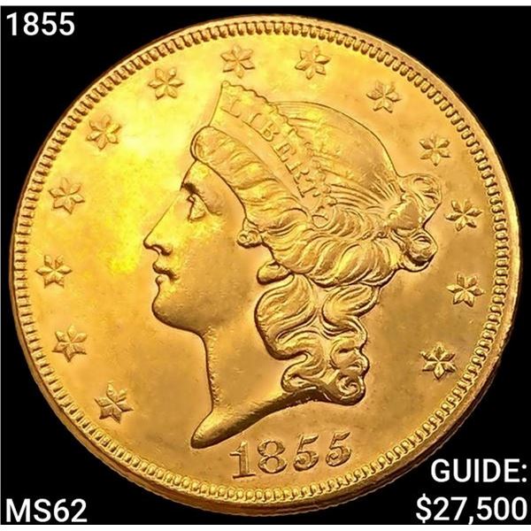1855 $20 Gold Double Eagle UNCIRCULATED