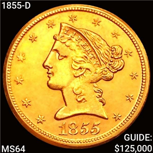 1855-D $5 Gold Half Eagle CHOICE BU