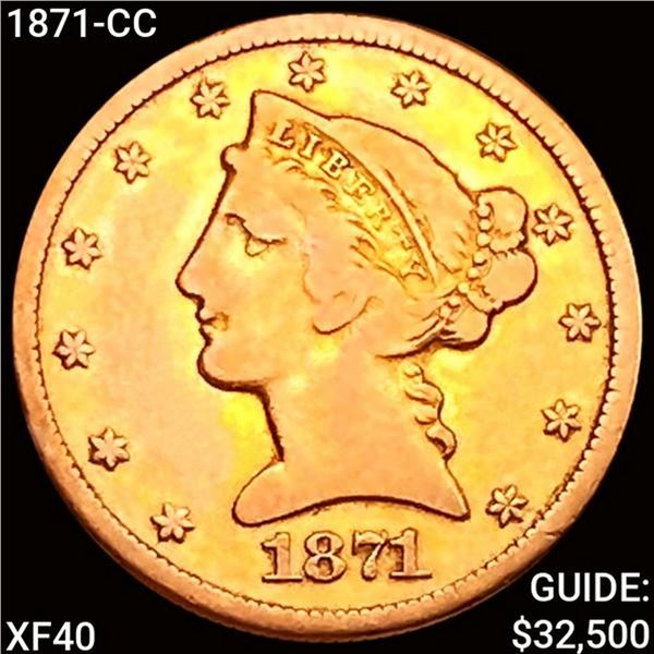 1871-CC $5 Gold Half Eagle NEARLY UNCIRCULATED