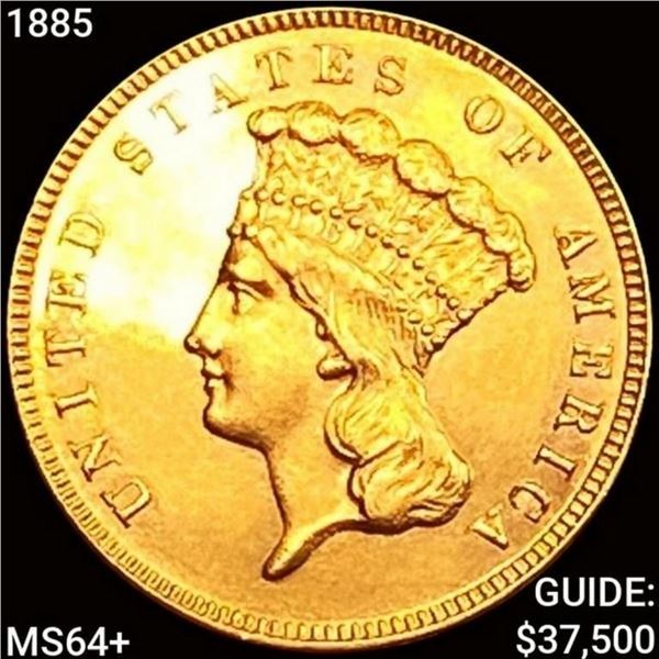 1885 $3 Gold Piece CHOICE BU+