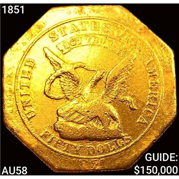 1851 887 Thous Humbert $50 Gold Assay CHOICE AU