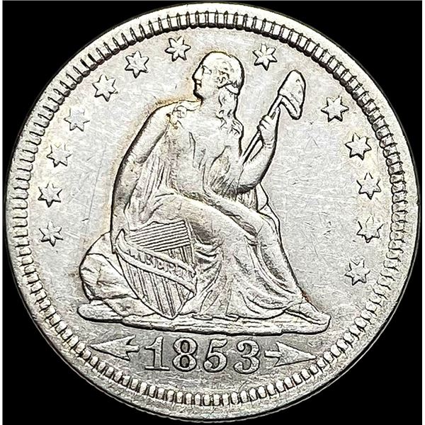 1853 Arrows/Rays Seated Liberty Quarter NEARLY UNCIRCULATED