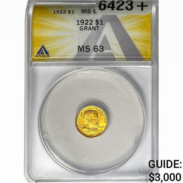 1922 Grant Rare Gold Dollar ANACS MS63