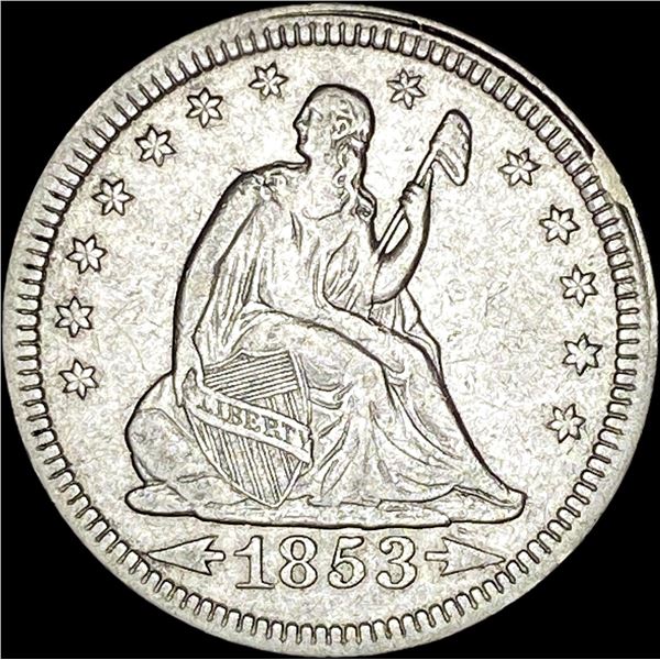 1853 Arrows/Rays Seated Liberty Quarter CLOSELY UNCIRCULATED