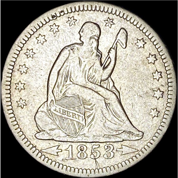 1853-O Seated Liberty Quarter Arrows/Rays NEARLY UNCIRCULATED