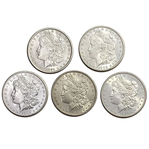 1879-1921 GEM BU Morgan Silver Dollar Lot [5 Coins]