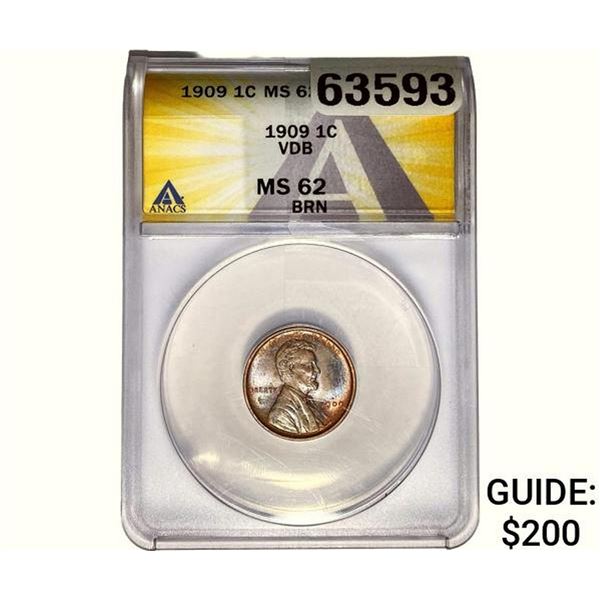 1909 Wheat Cent ANACS MS62 BRN