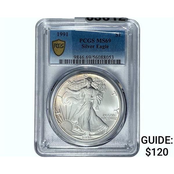 1991 $1 Silver Eagle PCGS MS69